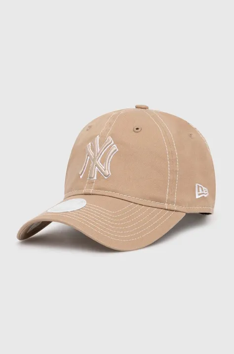 Бавовняна бейсболка New Era 9Forty New York Yankees колір бежевий з аплікацією 60434986