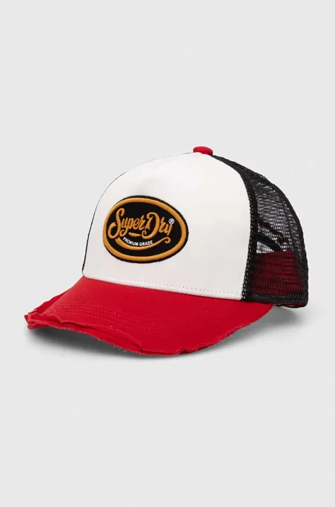 Superdry czapka z daszkiem kolor czerwony wzorzysta W9010176A-201