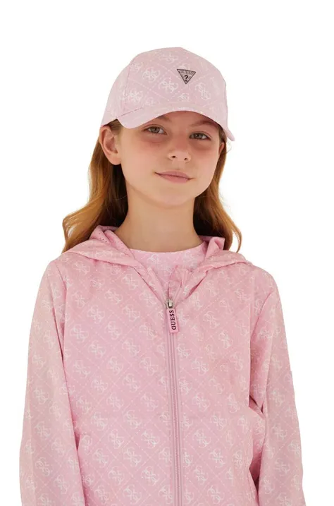 Дитяча бавовняна кепка Guess колір рожевий візерунок