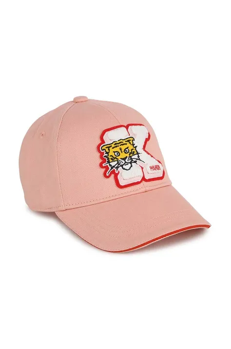 Kenzo Kids czapka z daszkiem bawełniana dziecięca kolor różowy z aplikacją