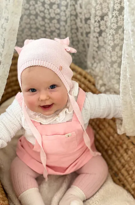 Jamiks czapka bawełniana niemowlęca AKAB kolor różowy z cienkiej dzianiny bawełniana