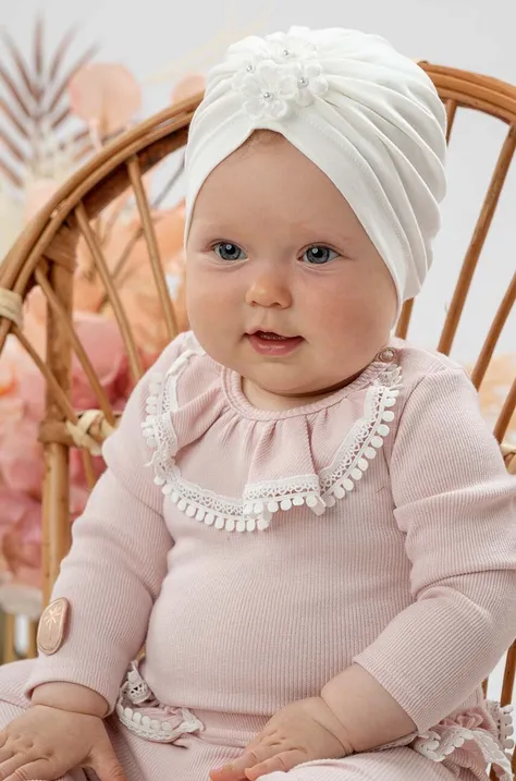 Detská čiapka Jamiks CALYPSO béžová farba biela, z tenkej pleteniny