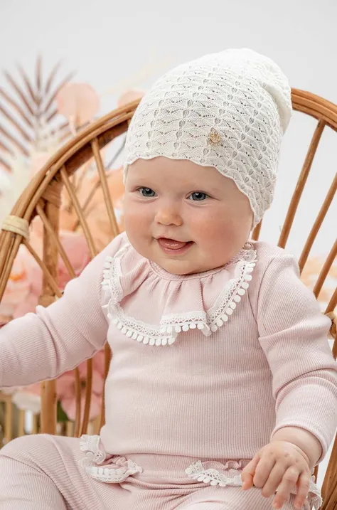 Detská čiapka Jamiks LOPEZ béžová farba biela, z tenkej pleteniny
