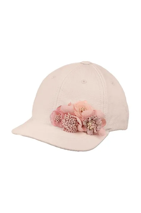 Jamiks czapka z daszkiem bawełniana dziecięca ODETTE kolor różowy z aplikacją