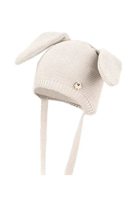 Detská bavlnená čiapka Jamiks PILVI béžová farba biela, z tenkej pleteniny, bavlnená