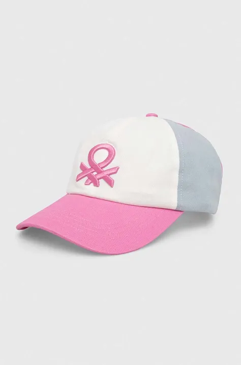 Otroška bombažna bejzbolska kapa United Colors of Benetton roza barva