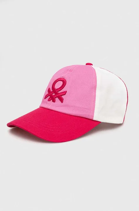 Otroška bombažna bejzbolska kapa United Colors of Benetton roza barva