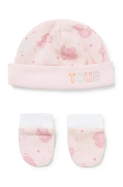 Дитяча шапка і рукавички Tous колір рожевий з тонкого трикотажу з бавовни