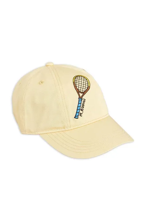 Mini Rodini czapka z daszkiem bawełniana dziecięca  Tennis kolor żółty z aplikacją