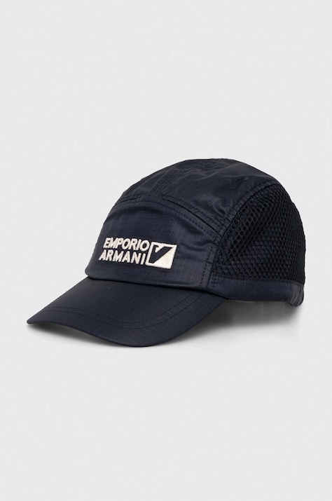Детска шапка с козирка Emporio Armani в черно с апликация