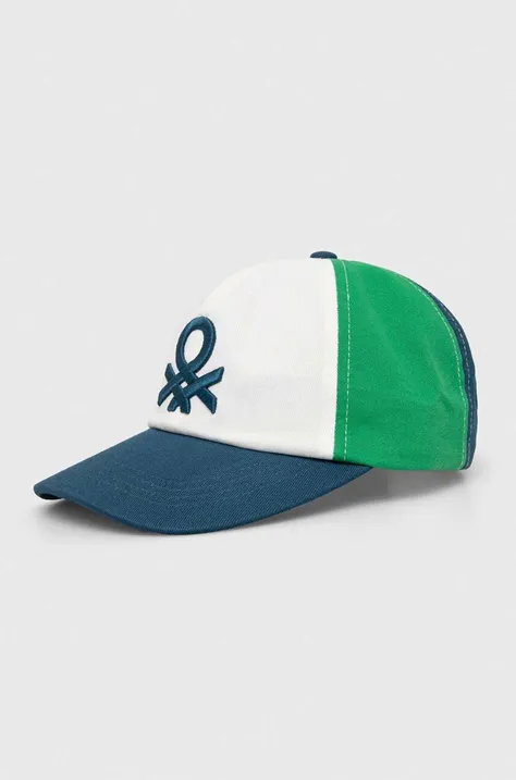 United Colors of Benetton czapka z daszkiem bawełniana kolor niebieski wzorzysta