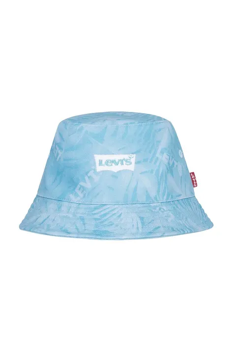 Obojestranska bombažna otroška kapa Levi's LAN LEVI'S REVERSIBLE BUCKET C turkizna barva