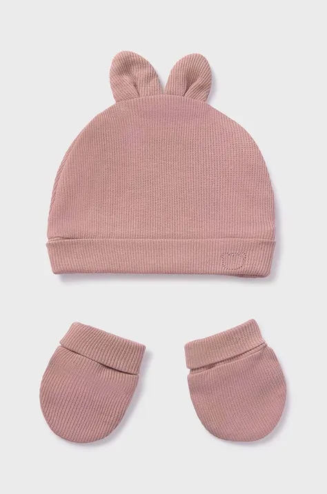 Mayoral Newborn czapka i rękawiczki dziecięce kolor różowy