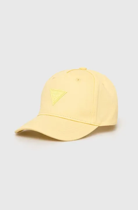 Дитяча бавовняна кепка Guess колір жовтий з аплікацією