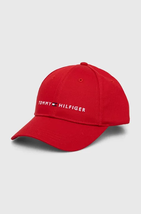Otroška bombažna bejzbolska kapa Tommy Hilfiger rdeča barva