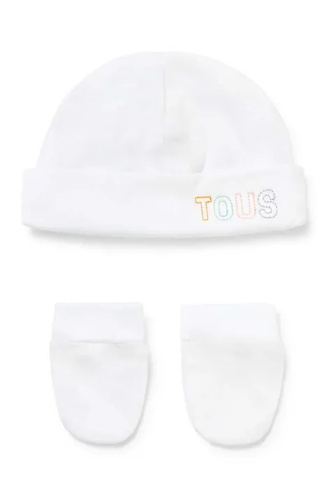 Dječja kapa i rukavice Tous boja: bijela, od tanke pletenine, pamučna