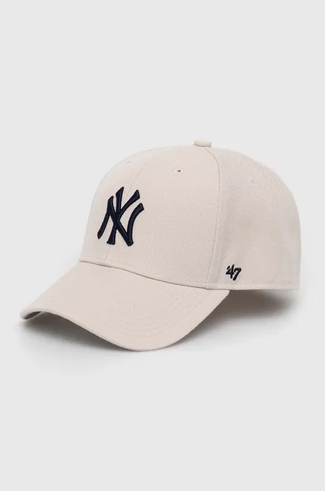 47brand șapcă de baseball pentru copii MLB New York Yankees culoarea bej, cu imprimeu, BMVP17WBV