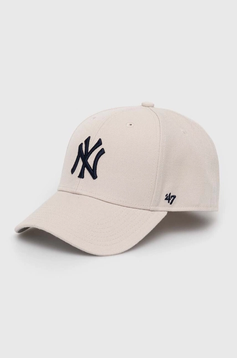 Detská baseballová čiapka 47brand MLB New York Yankees béžová farba, s nášivkou, BMVP17WBV