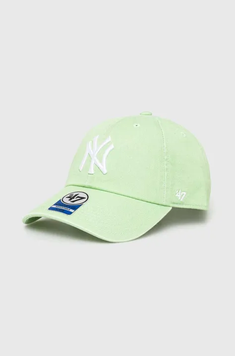 Detská bavlnená šiltovka 47 brand MLB New York Yankees CLEAN UP zelená farba, s nášivkou, BNLRGW17GWS