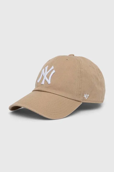 Дитяча бавовняна кепка 47 brand MLB New York Yankees CLEAN UP колір бежевий з аплікацією BNLRGW17GWS