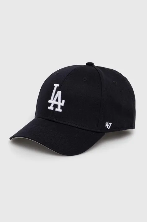 Дитяча бавовняна кепка 47brand MLB Los Angeles Dodgers Raised Basic колір синій з аплікацією BRAC12CTP