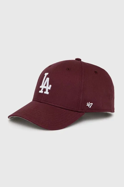 Otroška bombažna bejzbolska kapa 47brand MLB Los Angeles Dodgers Raised Basic bordo barva, BRAC12CTP