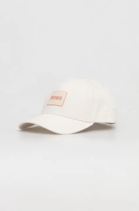 Βαμβακερό καπέλο του μπέιζμπολ HUGO χρώμα: μπεζ