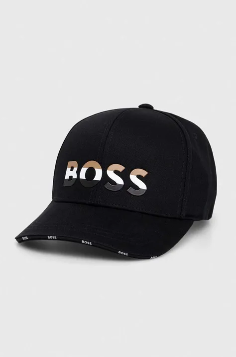 Βαμβακερό καπέλο του μπέιζμπολ BOSS χρώμα: μαύρο
