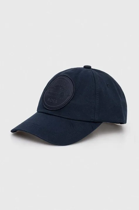 Pamučna kapa sa šiltom BOSS boja: tamno plava, s aplikacijom