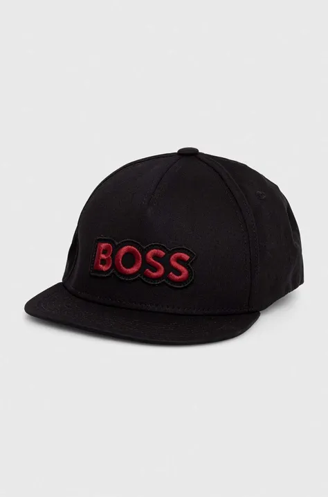 Хлопковая кепка Boss Orange цвет чёрный с аппликацией