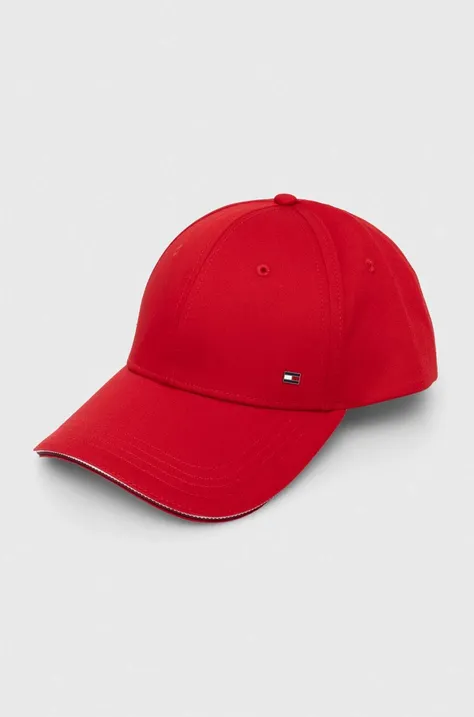 Pamučna kapa sa šiltom Tommy Hilfiger boja: crvena, bez uzorka