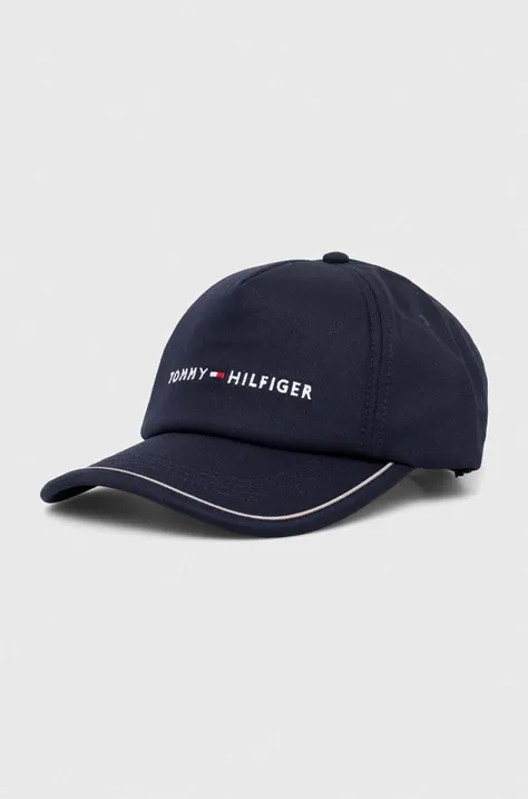 Bavlněná baseballová čepice Tommy Hilfiger tmavomodrá barva, s aplikací