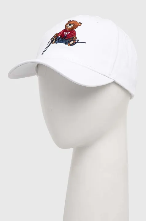 Guess czapka z daszkiem bawełniana BEAR kolor biały z aplikacją M4RZ20 WF8V0