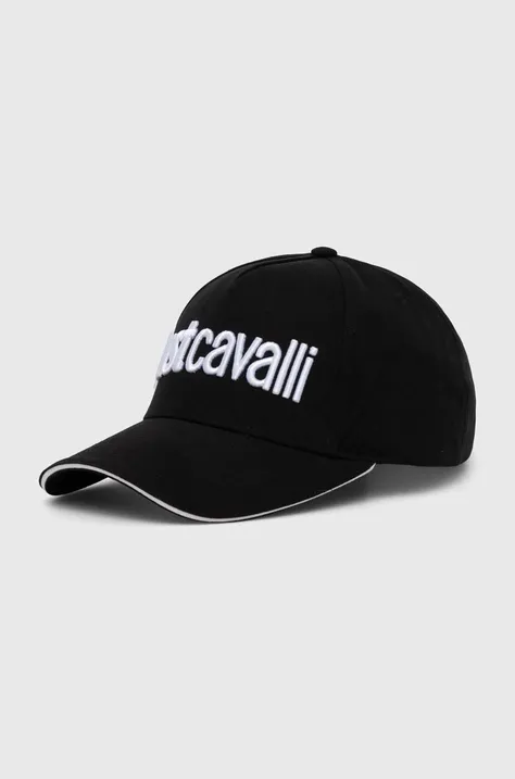 Памучна шапка с козирка Just Cavalli в черно с апликация 76QAZK30 ZG192