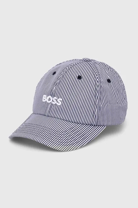 Хлопковая шапка BOSS цвет синий узор 50513203