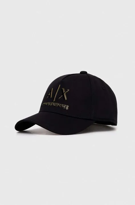 Памучна шапка с козирка Armani Exchange в черно с принт 954227 4R121