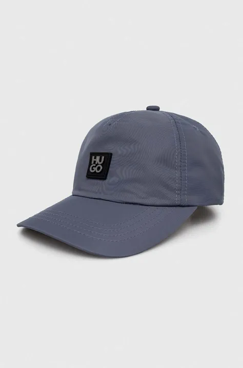HUGO czapka z daszkiem kolor niebieski z aplikacją