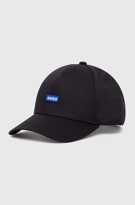 Hugo Blue czapka z daszkiem bawełniana kolor czarny z aplikacją 50522266