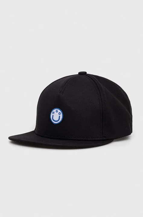 Pamučna kapa sa šiltom Hugo Blue boja: crna, s aplikacijom