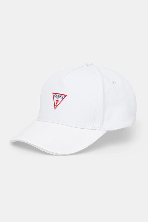 Bombažna bejzbolska kapa Guess bela barva