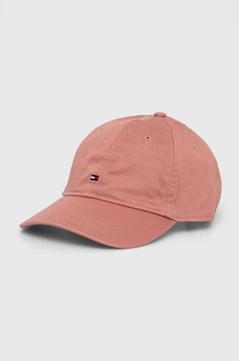 Хлопковая кепка Tommy Hilfiger цвет розовый однотонная