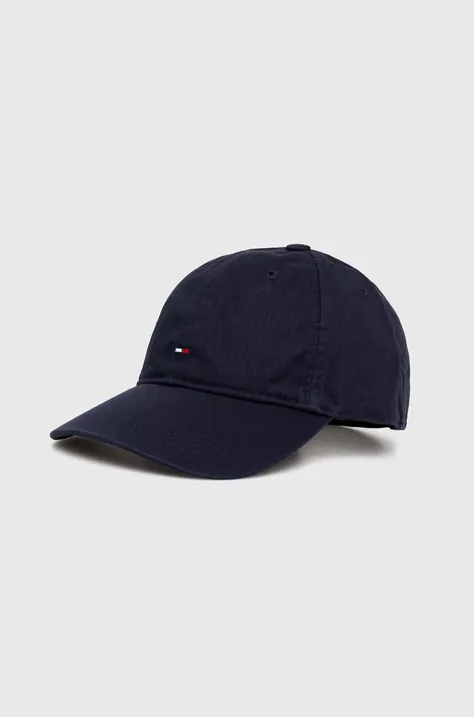Pamučna kapa sa šiltom Tommy Hilfiger boja: tamno plava, bez uzorka, AM0AM12303
