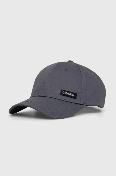 Хлопковая кепка Calvin Klein цвет серый с аппликацией