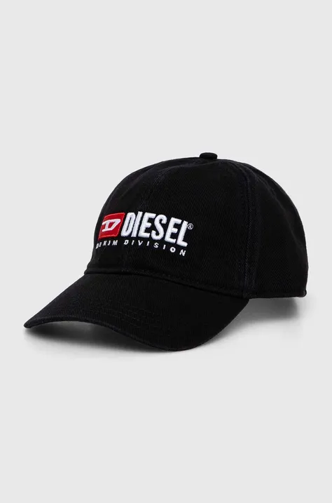 Diesel czapka z daszkiem bawełniana kolor czarny z aplikacją