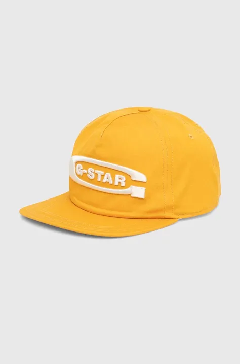 Памучна шапка с козирка G-Star Raw в жълто с апликация