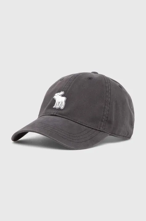 Памучна шапка с козирка Abercrombie & Fitch в сиво с апликация