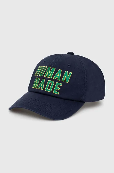 Памучна шапка с козирка Human Made 6 Panel Cap в тъмносиньо с апликация HM27GD012