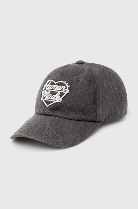 Human Made berretto da baseball in cotone 6 Panel Cap colore grigio con applicazione HM27GD011