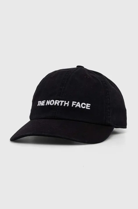 Шапка с козирка The North Face в черно с апликация
