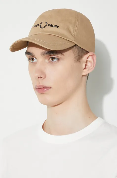 Fred Perry cotton baseball cap Graphic Branded Twill Cap beige color HW4630.363